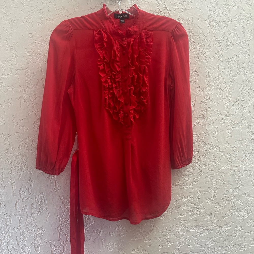 Bebe Vibrant Red Ruffle Blouse